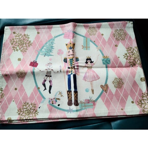 Nutcracker Placemats Christmas Decor 4pc Pink Xmas Holiday Table Decorations - Picture 2 of 7